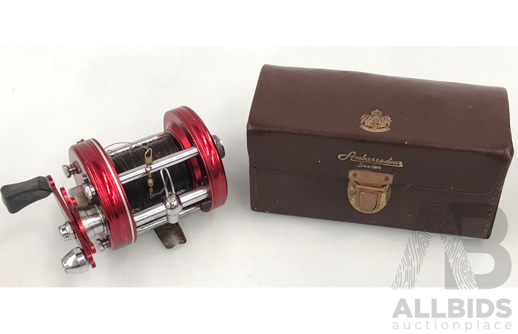 Vintage ABU Ambassadeur 6000 Fishing Reel with Leather Case and Tool Kit - Circa 1968