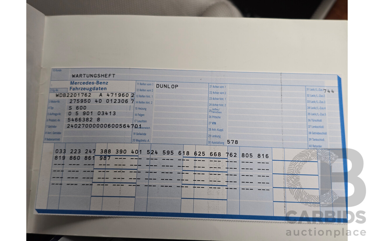 8/2005 Mercedes Benz S600L W220 MY05 4d Sedan Brilliant Silver Metallic Twin Turbo V12 5.5L