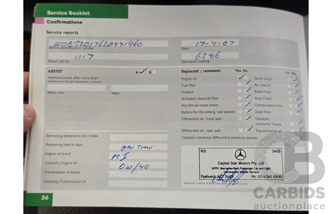 8/2005 Mercedes Benz S600L W220 MY05 4d Sedan Brilliant Silver Metallic Twin Turbo V12 5.5L