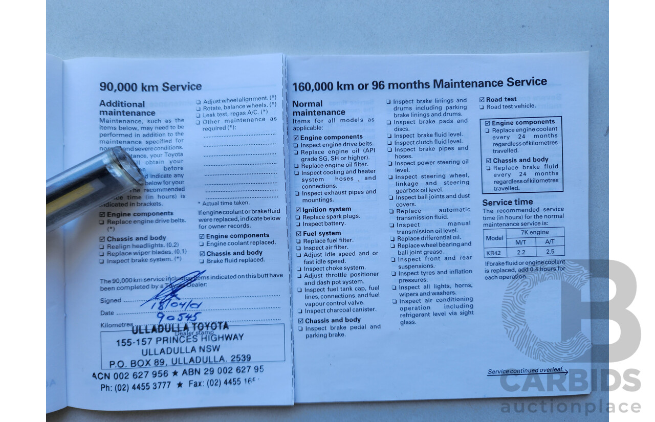 11/1998 Toyota Townace SBV KR42R 4d Blind Van White 1.8L