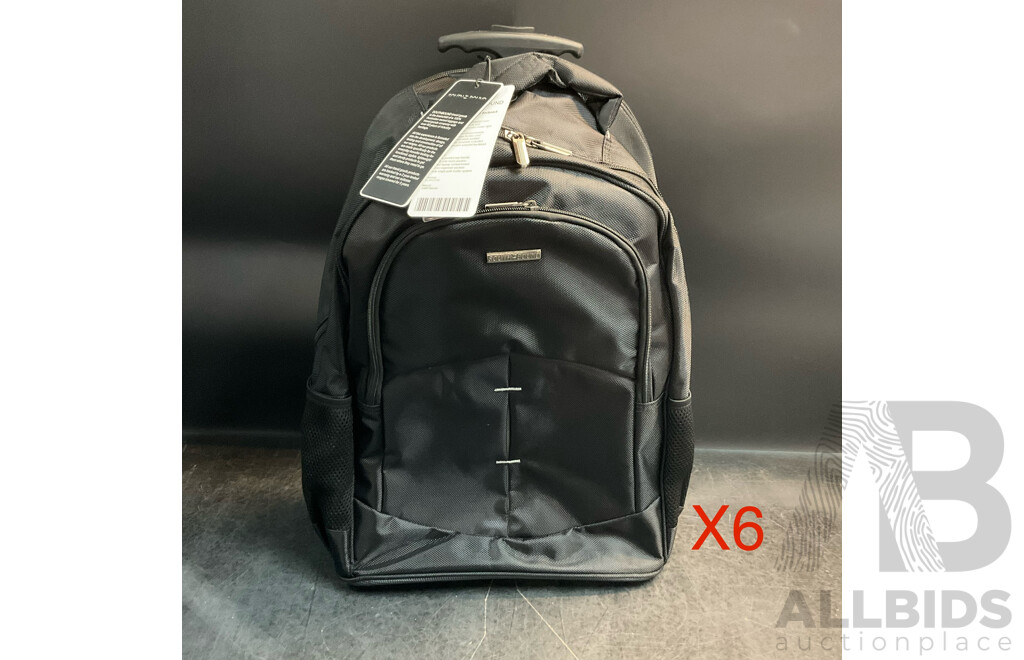 SOUTHBOUND Executive Wheeled Backpack - SB6801 Black - Lot of 6 - Estimated Total RRP $715.00
