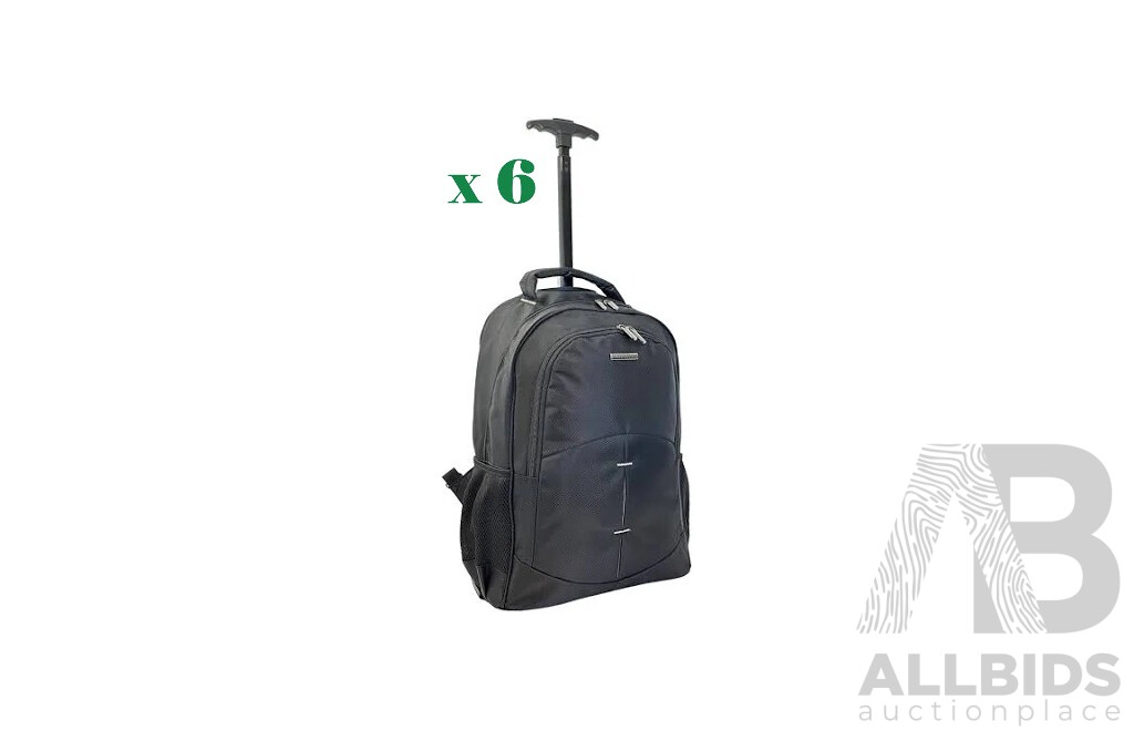 SOUTHBOUND Executive Wheeled Backpack - SB6801 Black - Lot of 6 - Estimated Total RRP $715.00