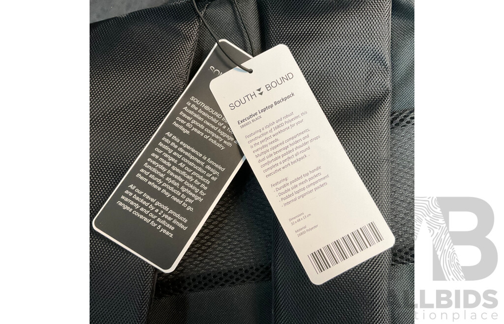 SOUTHBOUND Executive Laptop Backpack - SB-6601 Black (x8) and SOUTHBOUND Executive Wheeled Backpack - SB6801 Black (x2) - Lot of 10