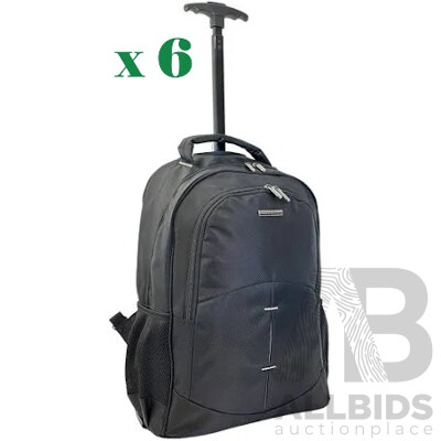 SOUTHBOUND Executive Wheeled Backpack - SB6801 Black - Lot of 6 - Estimated Total RRP $715.00