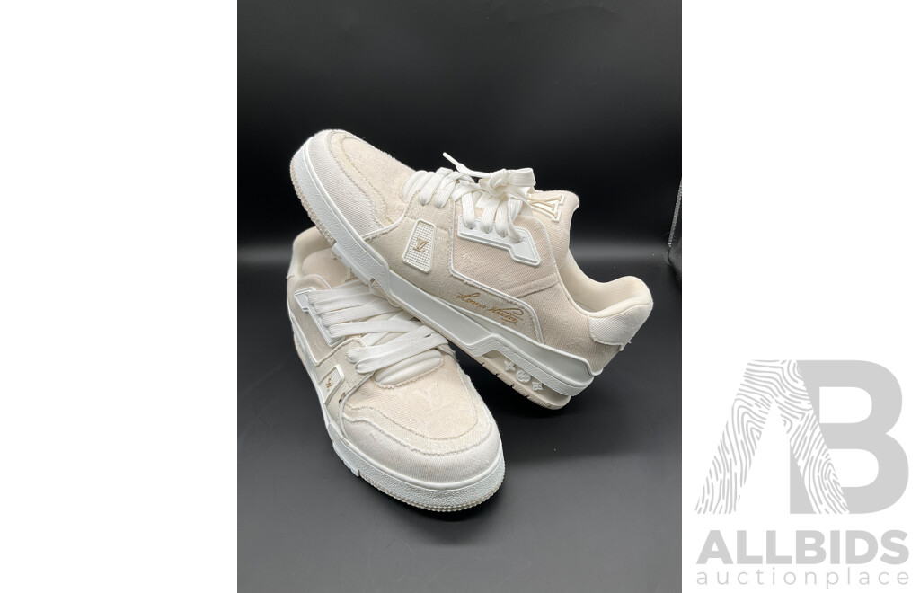 Trainer Sneaker (Beige Monogram Denim) Men's Size 9 - Branded Louis Vuitton