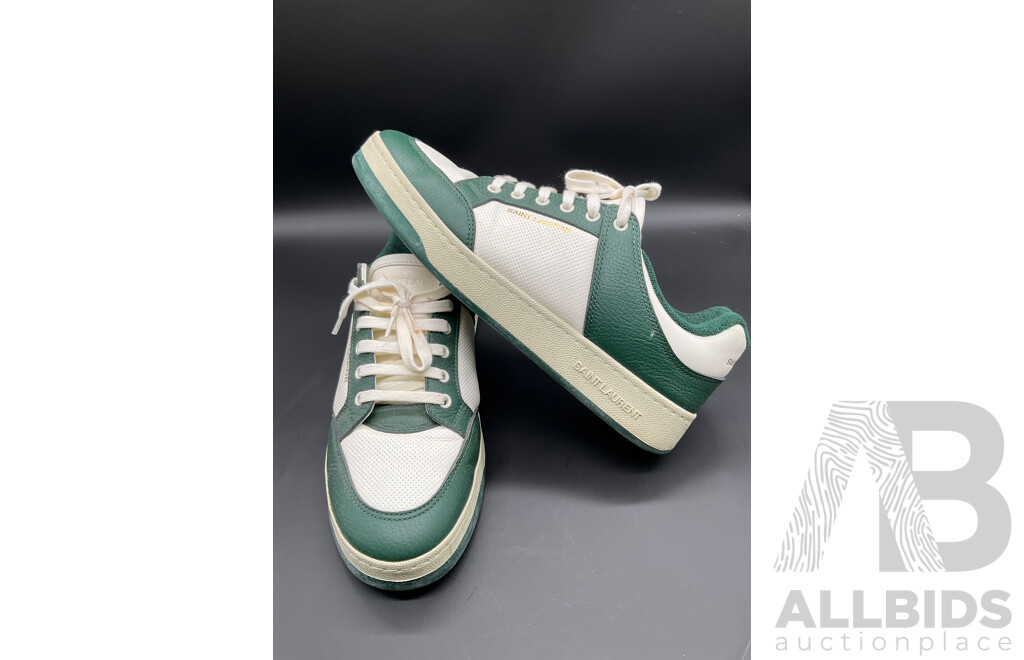 Low-Top Sneaker in White and Dark Green Men's Size 44 - Branded Saint Laurent