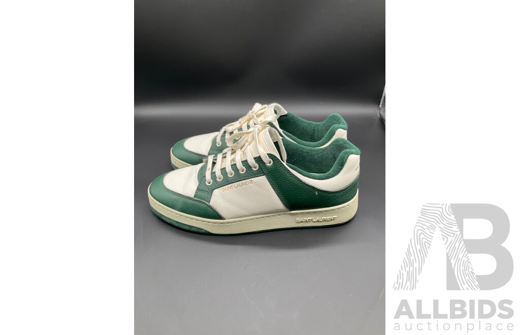 Low-Top Sneaker in White and Dark Green Men's Size 44 - Branded Saint Laurent