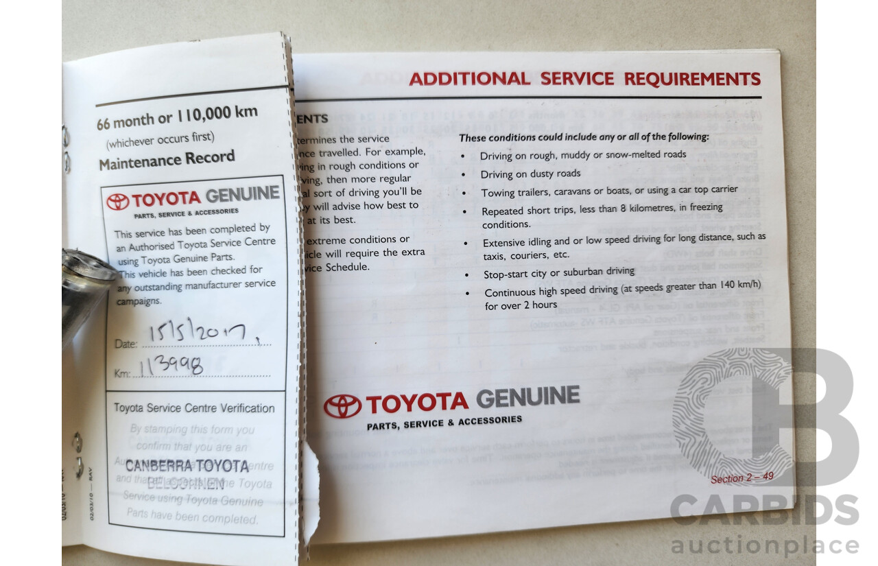 10/2011 Toyota Rav4 Altitude (2wd) ACA38R MY11 4d Wagon Red 2.4L