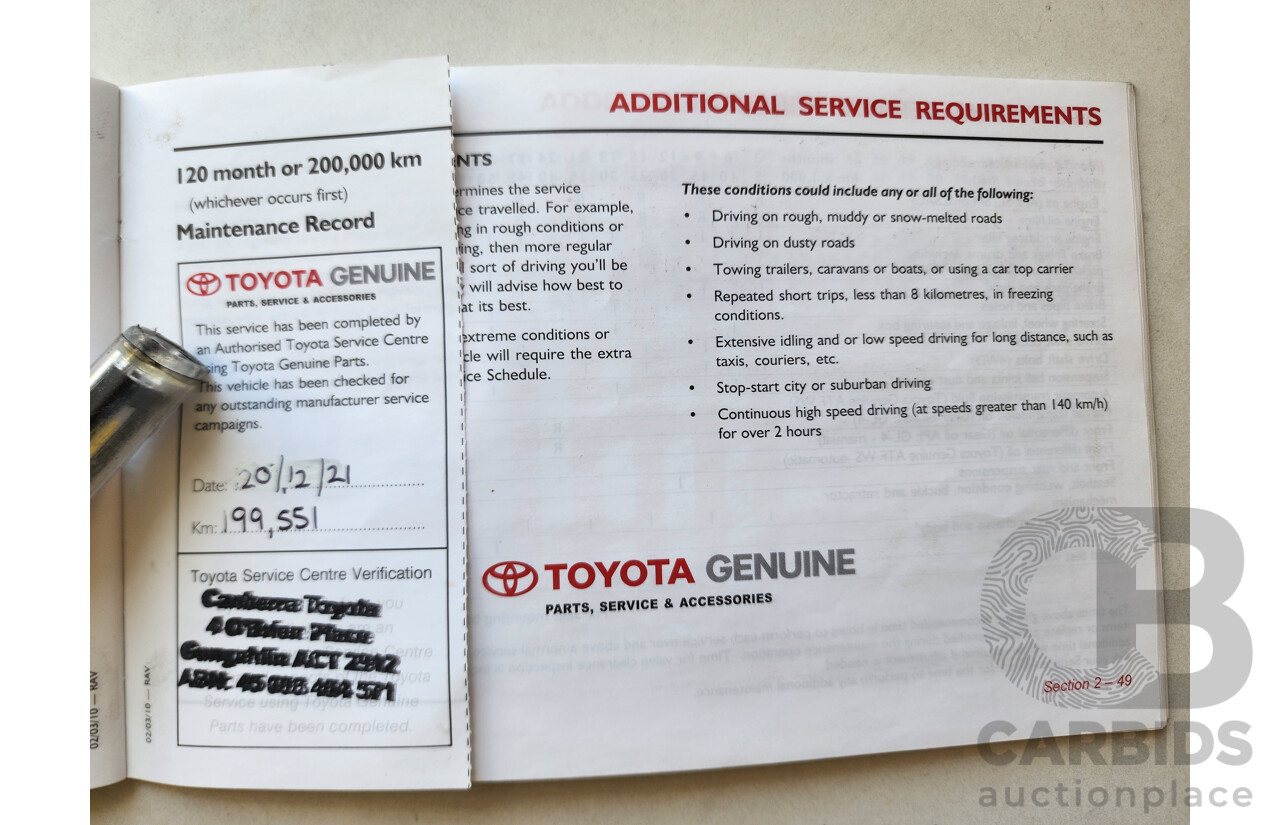 10/2011 Toyota Rav4 Altitude (2wd) ACA38R MY11 4d Wagon Red 2.4L