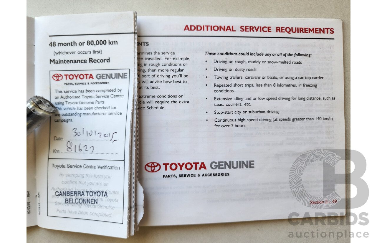 10/2011 Toyota Rav4 Altitude (2wd) ACA38R MY11 4d Wagon Red 2.4L