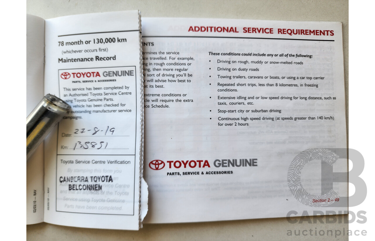 10/2011 Toyota Rav4 Altitude (2wd) ACA38R MY11 4d Wagon Red 2.4L