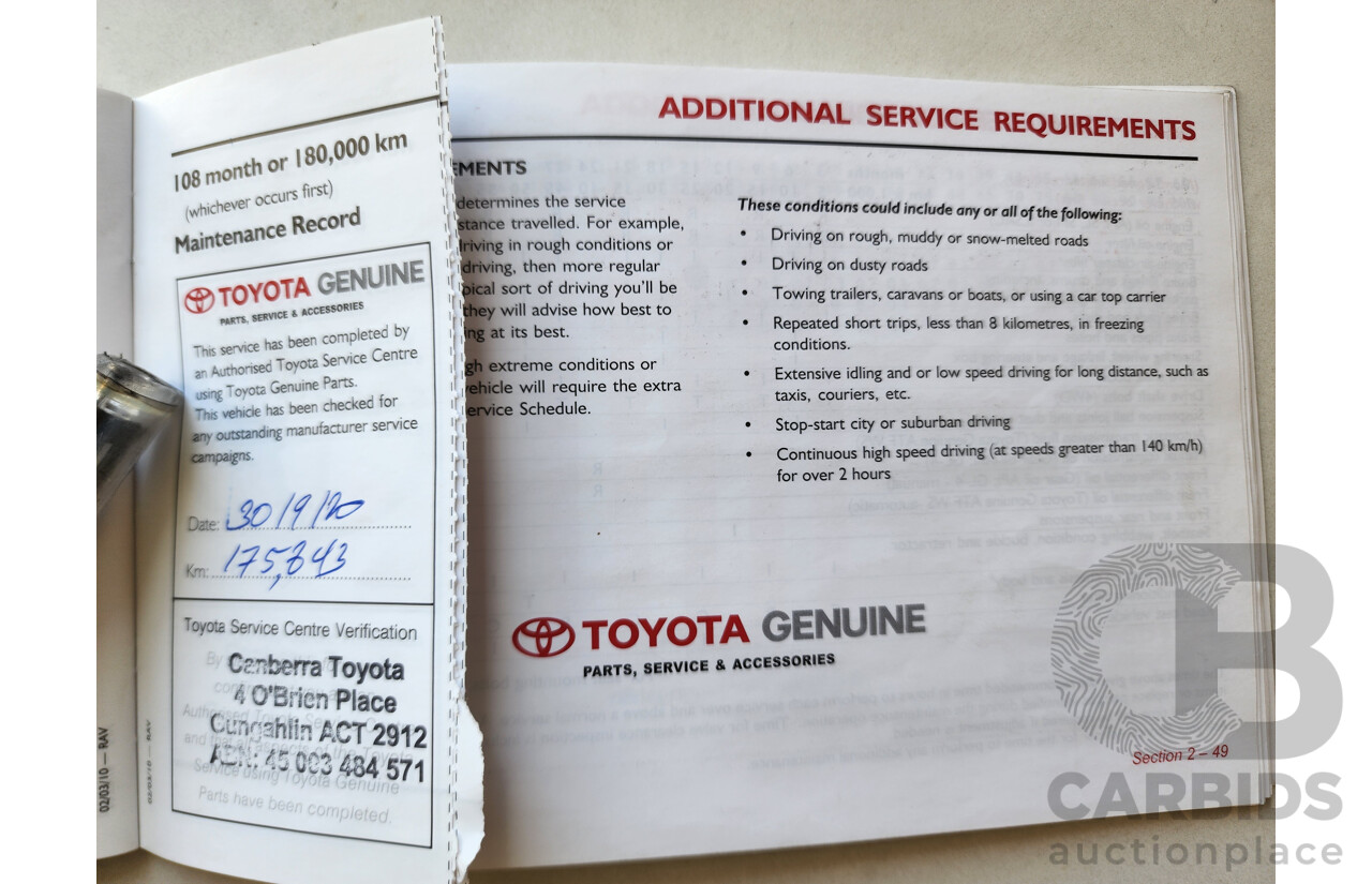 10/2011 Toyota Rav4 Altitude (2wd) ACA38R MY11 4d Wagon Red 2.4L