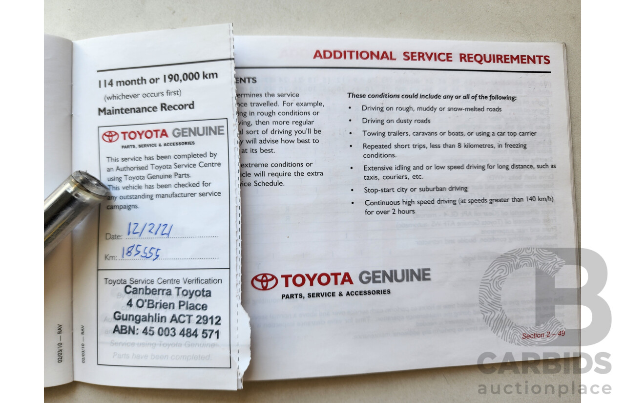 10/2011 Toyota Rav4 Altitude (2wd) ACA38R MY11 4d Wagon Red 2.4L