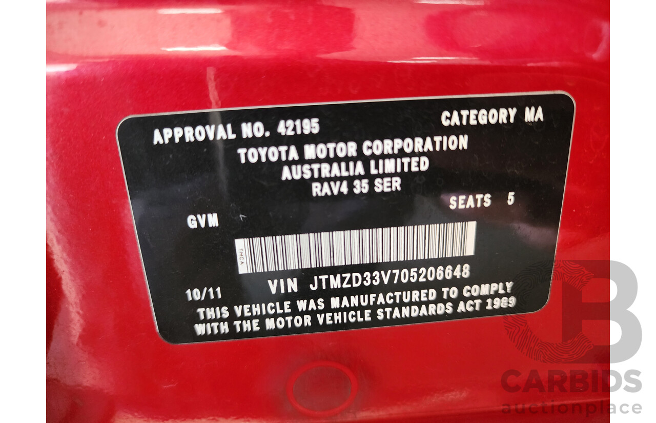 10/2011 Toyota Rav4 Altitude (2wd) ACA38R MY11 4d Wagon Red 2.4L
