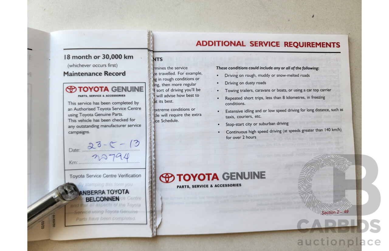 10/2011 Toyota Rav4 Altitude (2wd) ACA38R MY11 4d Wagon Red 2.4L