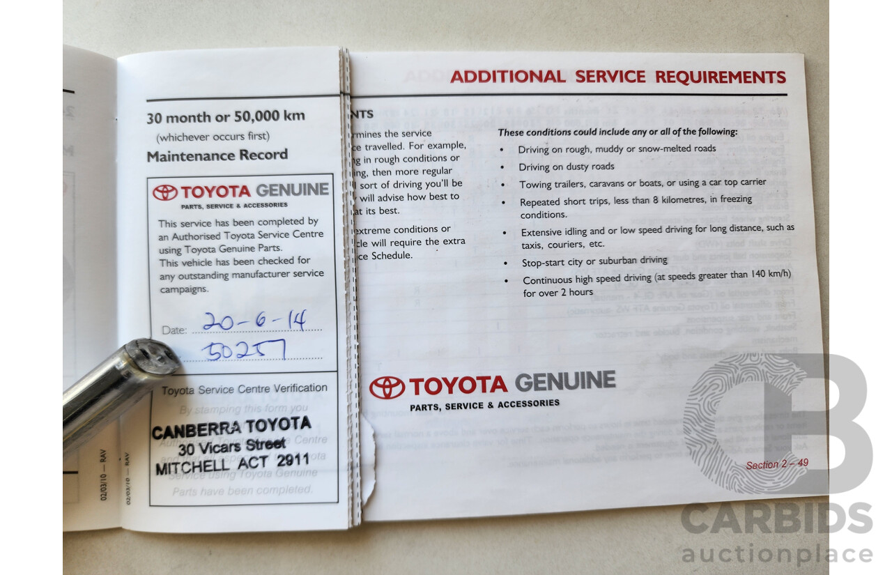 10/2011 Toyota Rav4 Altitude (2wd) ACA38R MY11 4d Wagon Red 2.4L