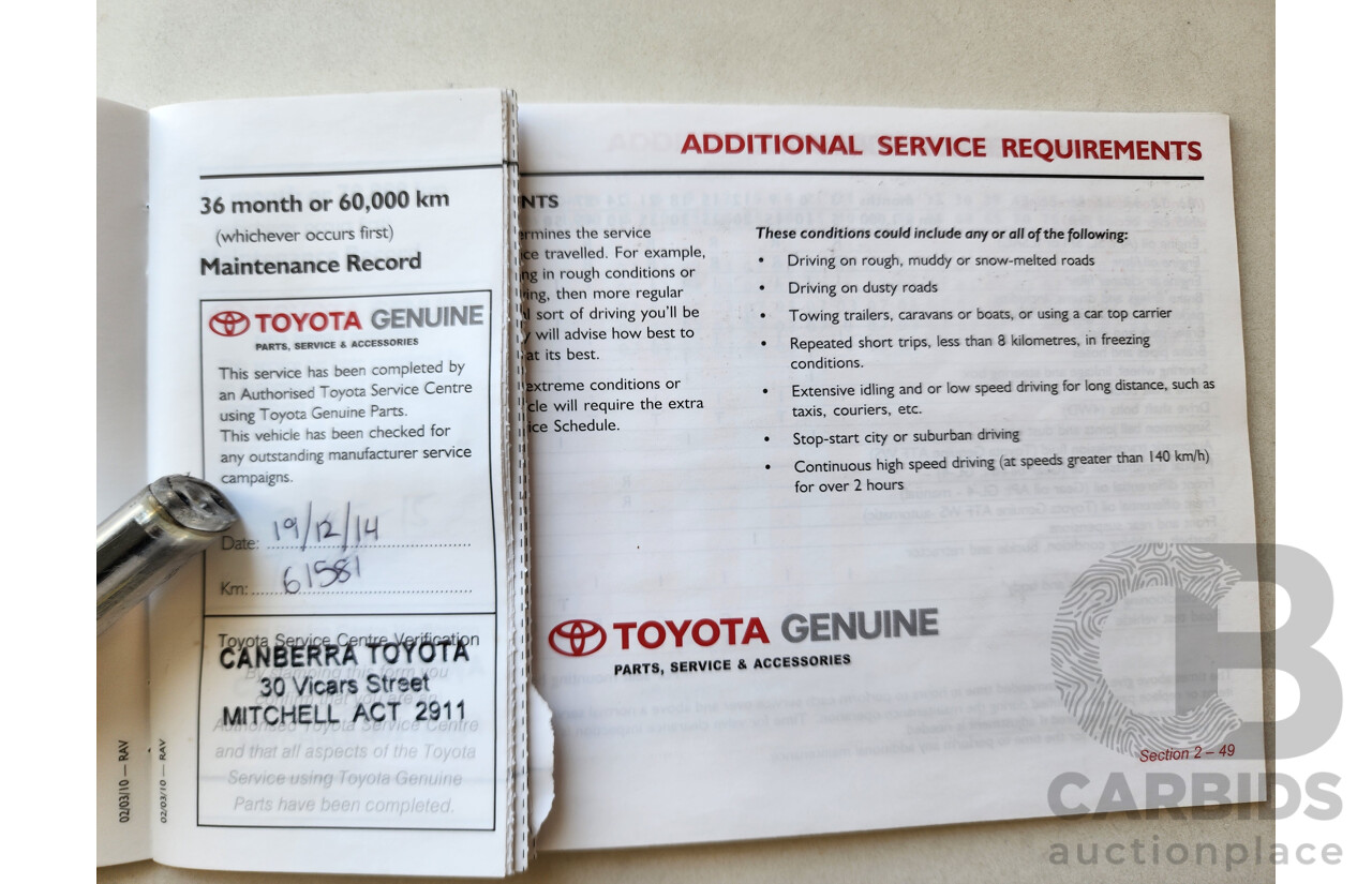 10/2011 Toyota Rav4 Altitude (2wd) ACA38R MY11 4d Wagon Red 2.4L