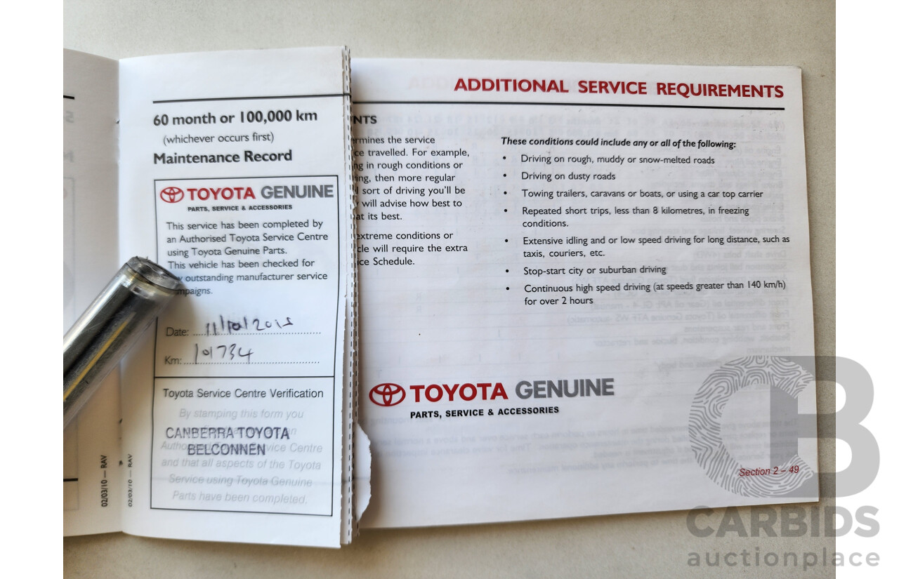 10/2011 Toyota Rav4 Altitude (2wd) ACA38R MY11 4d Wagon Red 2.4L