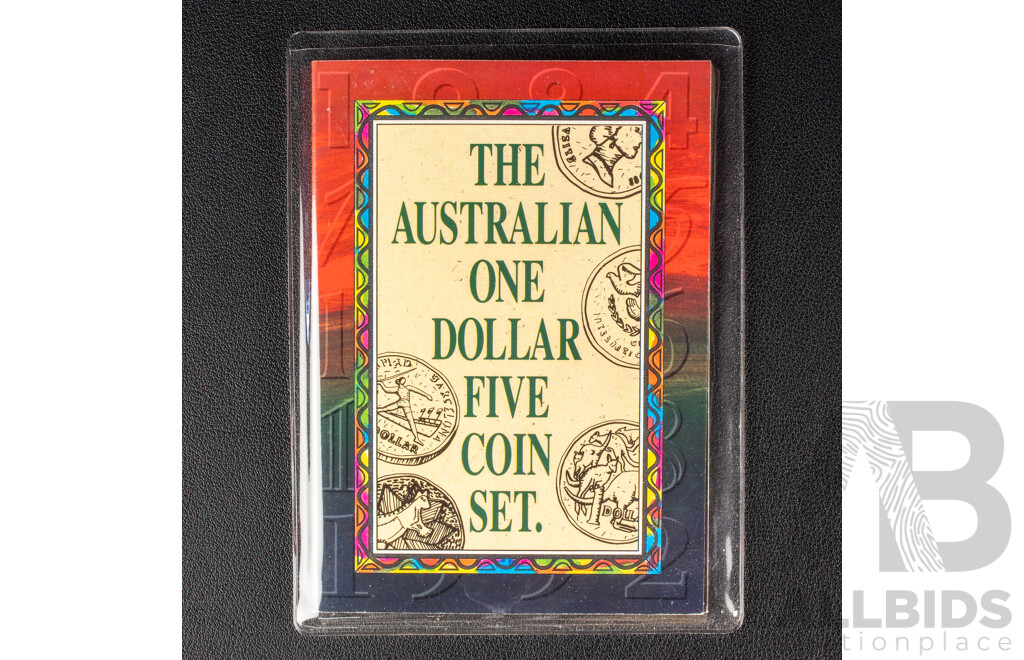 Australian 1992 Five One Dollar Coin Set. 1984, 1985, 1986, 1988, 1992