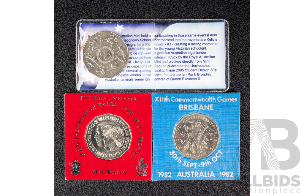 Australian Commemorative Fifty Cent Coins 1981, 1982, 2005