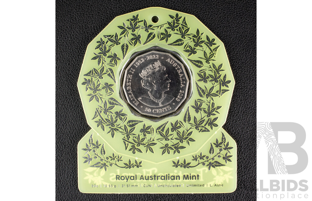 Australian 2023 Fifty Cent Coin Christmas Festive Florals Coloured
