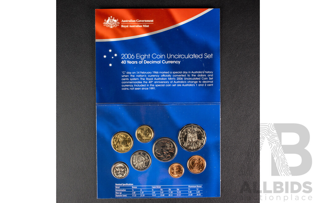 Australian RAM 2006 Eight UNC Coin Set, Forty Years Decimal Currency 