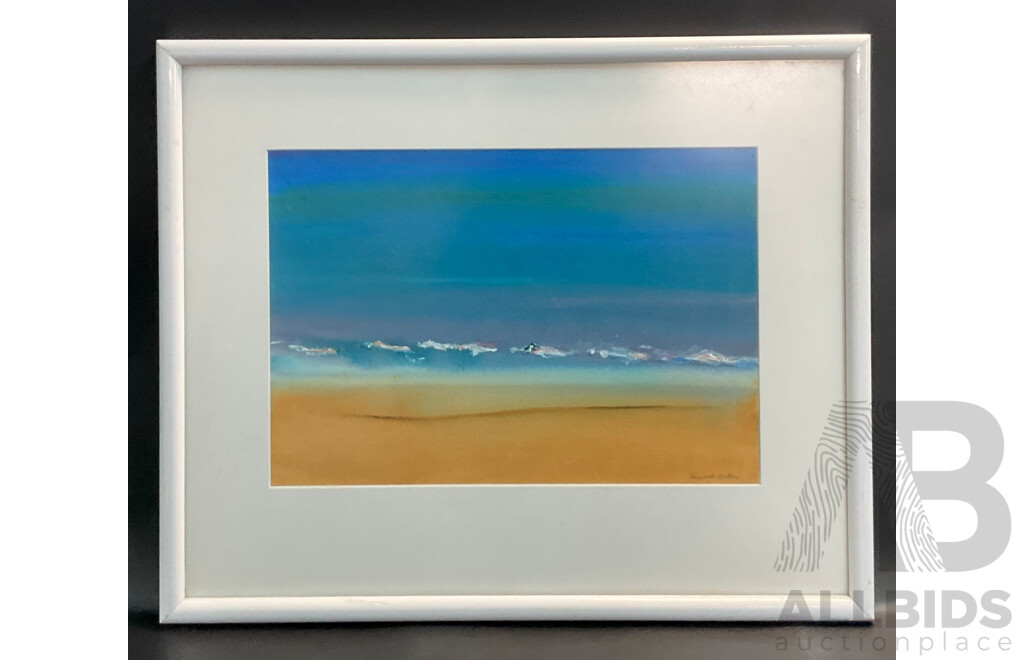 Two of Seaside Blue Ocean and Sand, Mixed Media on Board with Frame ( 56x46.5cm) by Elizabeth Boothby