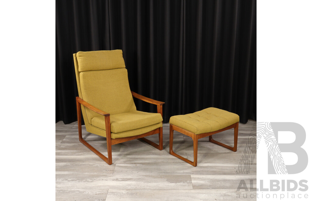 Vintage Coachwood Framed Lounge Chair and Footstool by Gerrard Easton