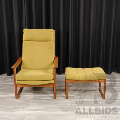 Vintage Coachwood Framed Lounge Chair and Footstool by Gerrard Easton