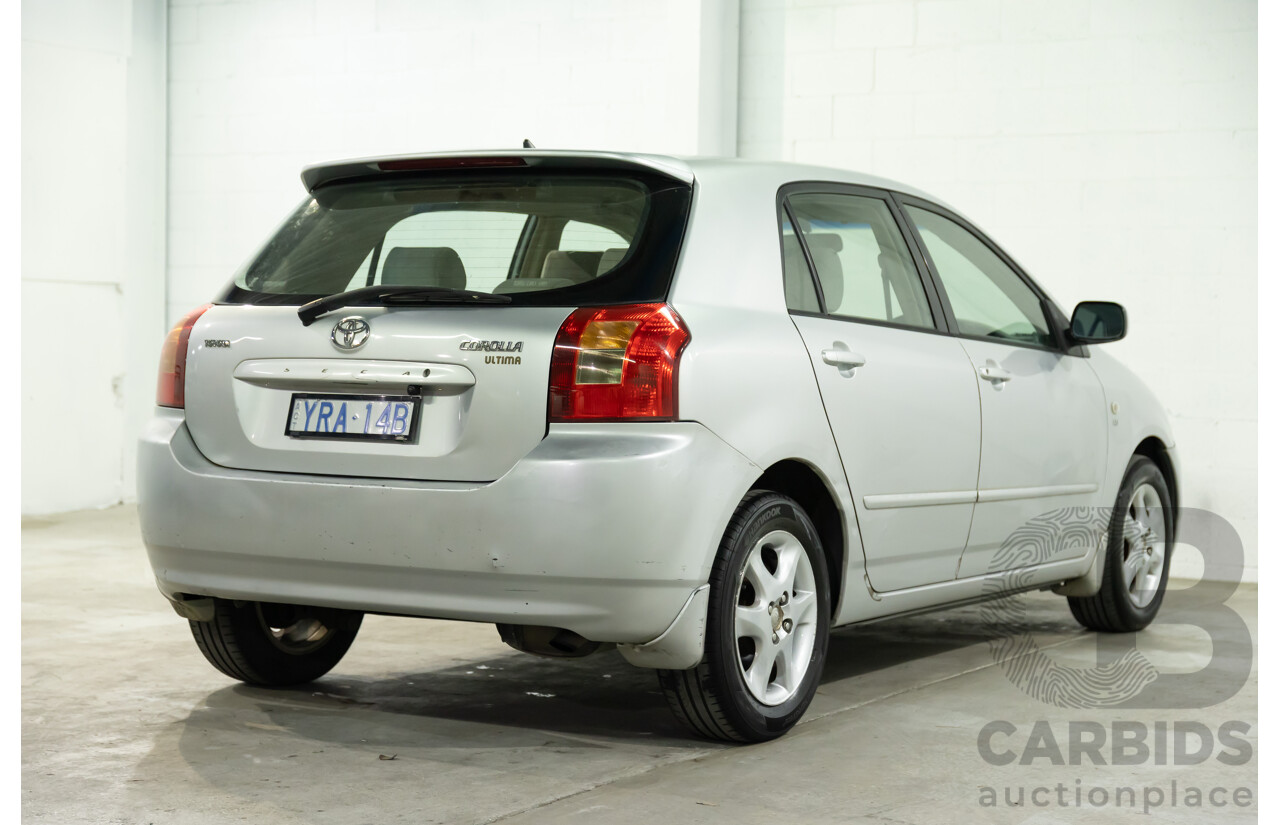 11/2002 Toyota Corolla Ultima Seca ZZE122R 5d Hatchback Silver Glaze Metallic 1.8L