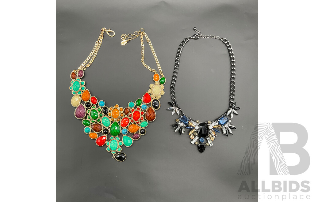 AMRITA SINGH Multi Colour Gem Stone Necklace and Black Grey Necklace - Lot of 2