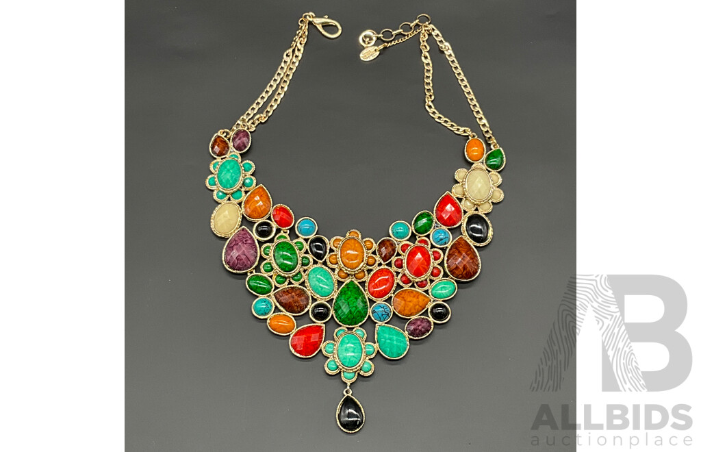 AMRITA SINGH Multi Colour Gem Stone Necklace and Black Grey Necklace - Lot of 2