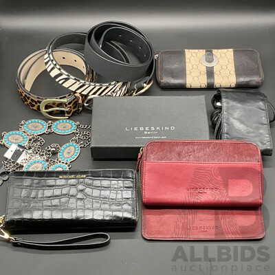 Collection of Fashion Accessories, Including Black Michael Kors Wallet, LIEBESKIND of Berlin Travel Set, DAVID LAWRENCE and SABA Belt and More - Lot of 8