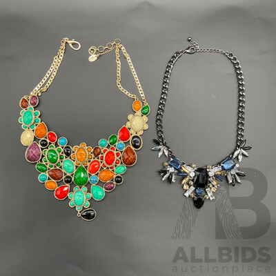 AMRITA SINGH Multi Colour Gem Stone Necklace and Black Grey Necklace - Lot of 2
