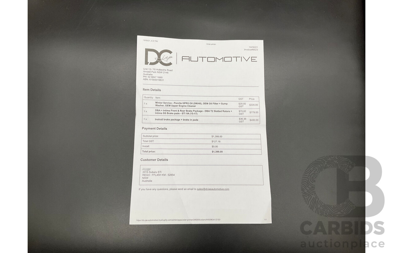 02/2015 Subaru WRX STi Premium (AWD) MY15 4d Sedan Crystal White Turbo 2.5L