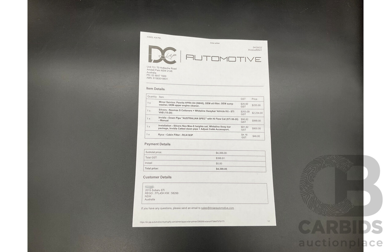 02/2015 Subaru WRX STi Premium (AWD) MY15 4d Sedan Crystal White Turbo 2.5L