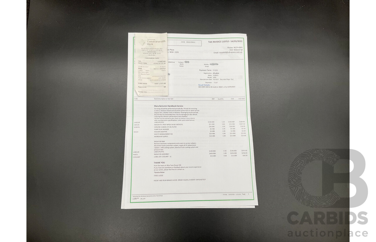 02/2015 Subaru WRX STi Premium (AWD) MY15 4d Sedan Crystal White Turbo 2.5L