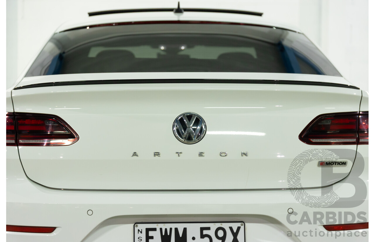 09/2018 Volkswagen Arteon 206TSI R-Line (AWD) MY19 5d Liftback Pure White Turbo 2.0L