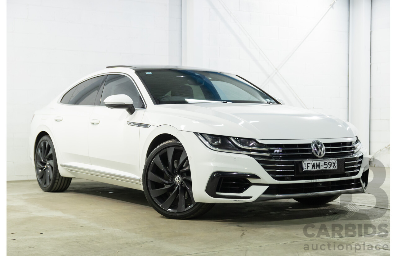 09/2018 Volkswagen Arteon 206TSI R-Line (AWD) MY19 5d Liftback Pure White Turbo 2.0L
