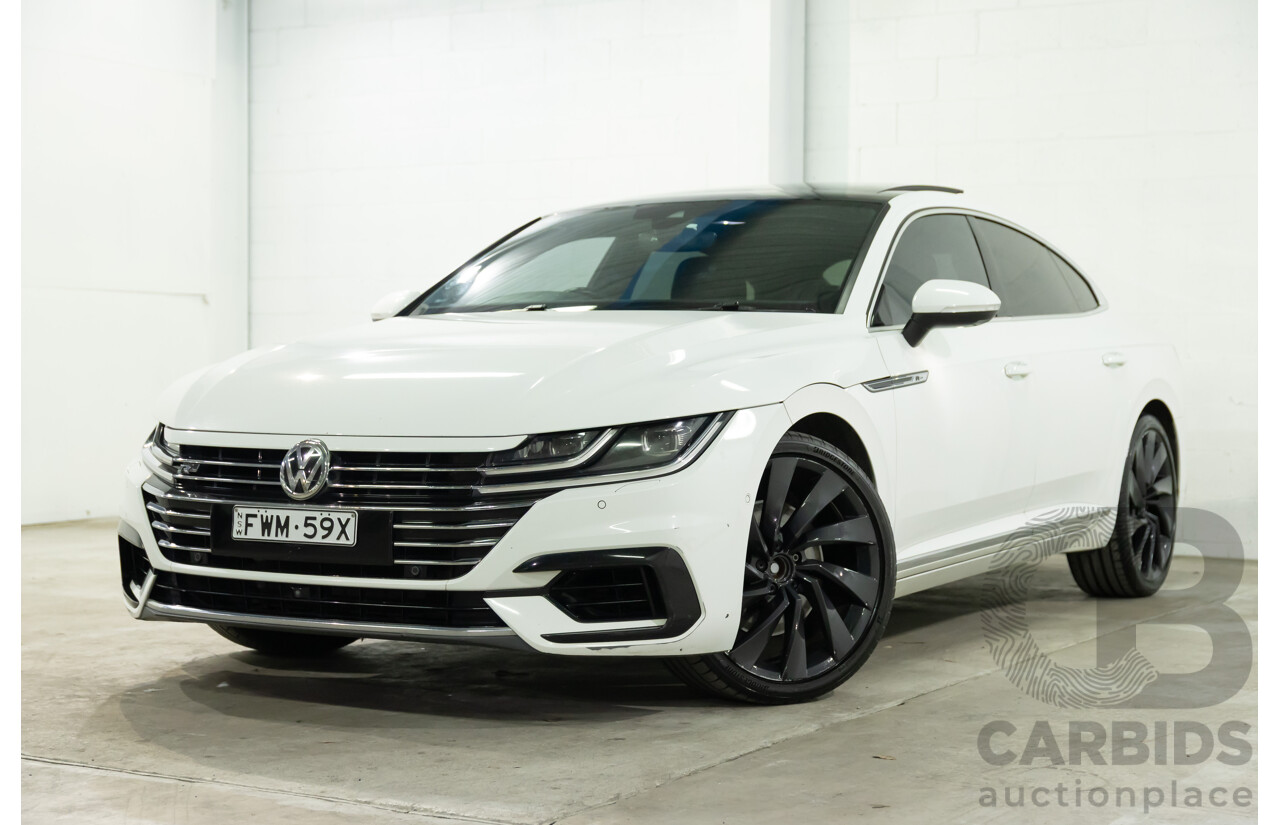 09/2018 Volkswagen Arteon 206TSI R-Line (AWD) MY19 5d Liftback Pure White Turbo 2.0L