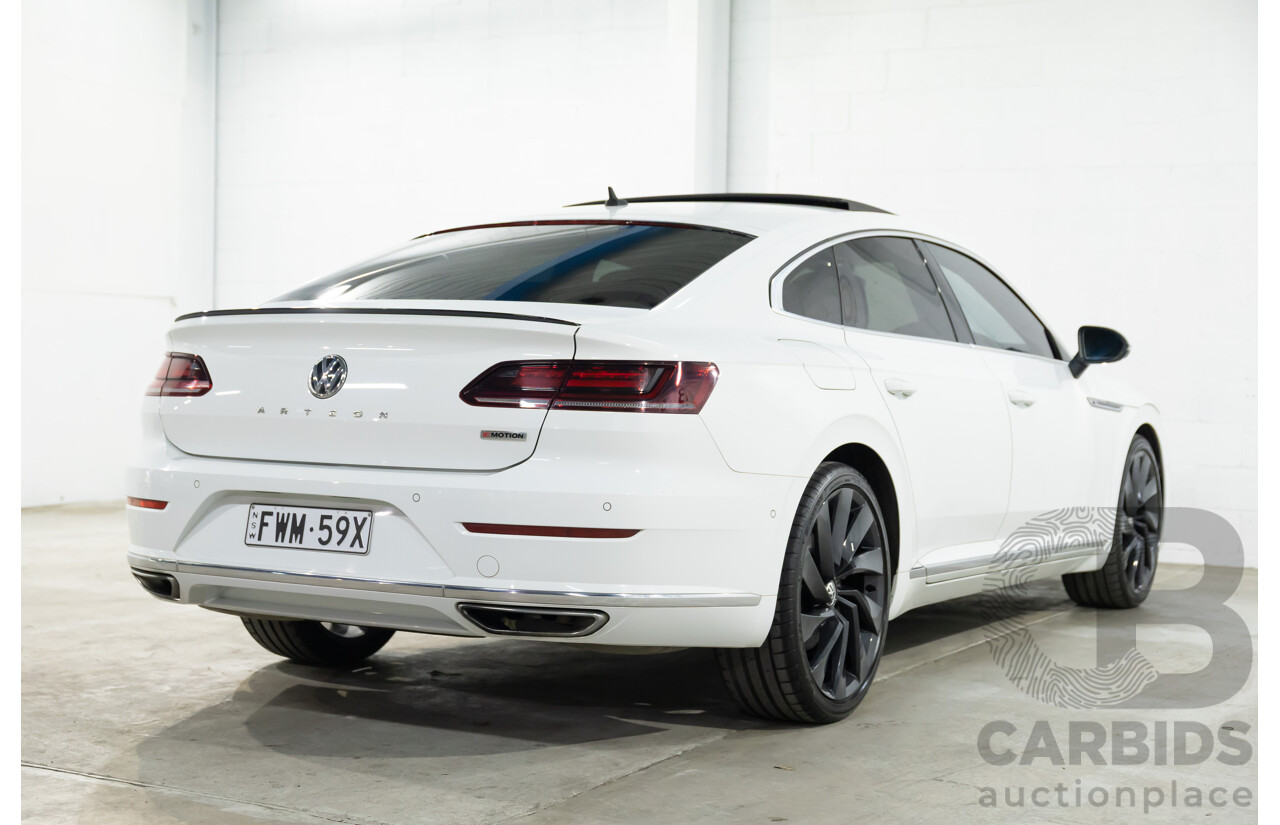 09/2018 Volkswagen Arteon 206TSI R-Line (AWD) MY19 5d Liftback Pure White Turbo 2.0L