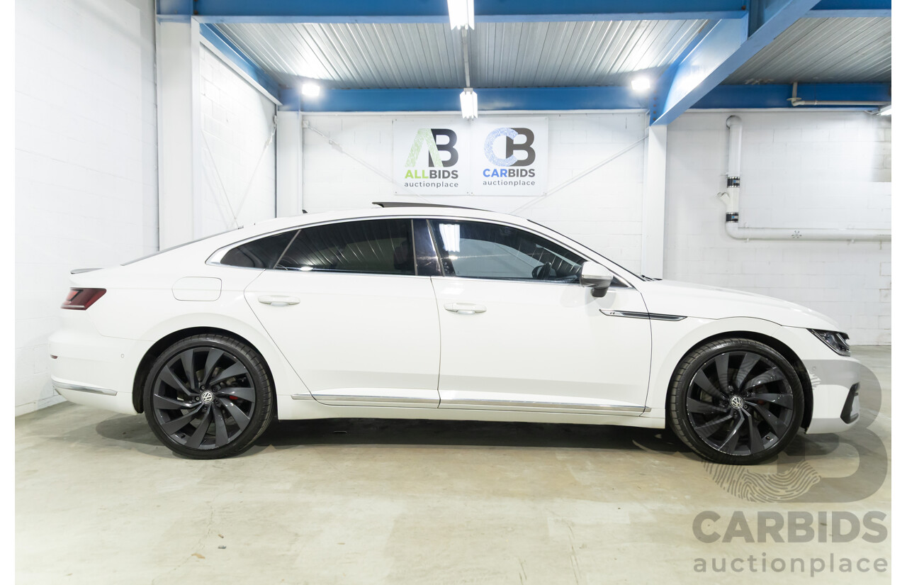 09/2018 Volkswagen Arteon 206TSI R-Line (AWD) MY19 5d Liftback Pure White Turbo 2.0L