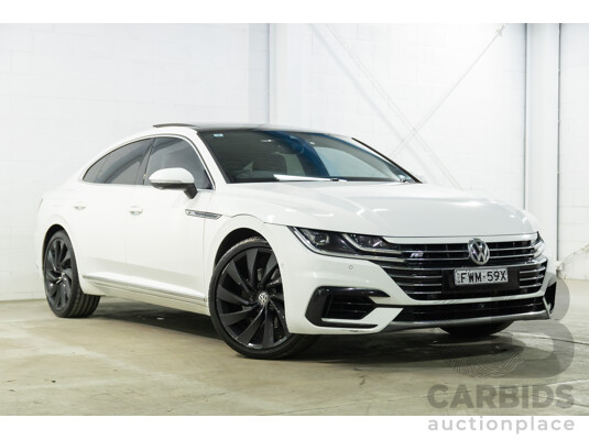 09/2018 Volkswagen Arteon 206TSI R-Line (AWD) MY19 5d Liftback Pure White Turbo 2.0L