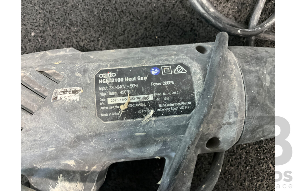 AEG Quickstack Toolbox, OZITO Angle Grinder and Heat Gun, TROJAN Suction Cups and Hammer, and Others