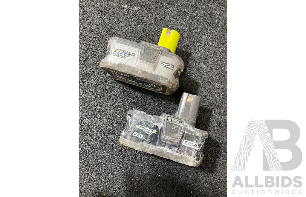 RYOBI One+ 18V Angle Grinder and Reciprocating Saw with Two 5.0Ah Batteries - Lot of 4