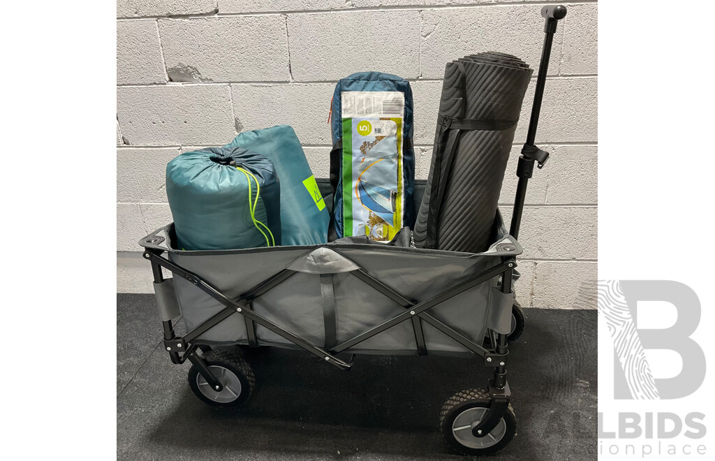 Camping Bundle, Including Beach Trolley, Two Sleeping Bags, Two Mats, Tent, EVERLAST Bag and Shoes - Lot of 8