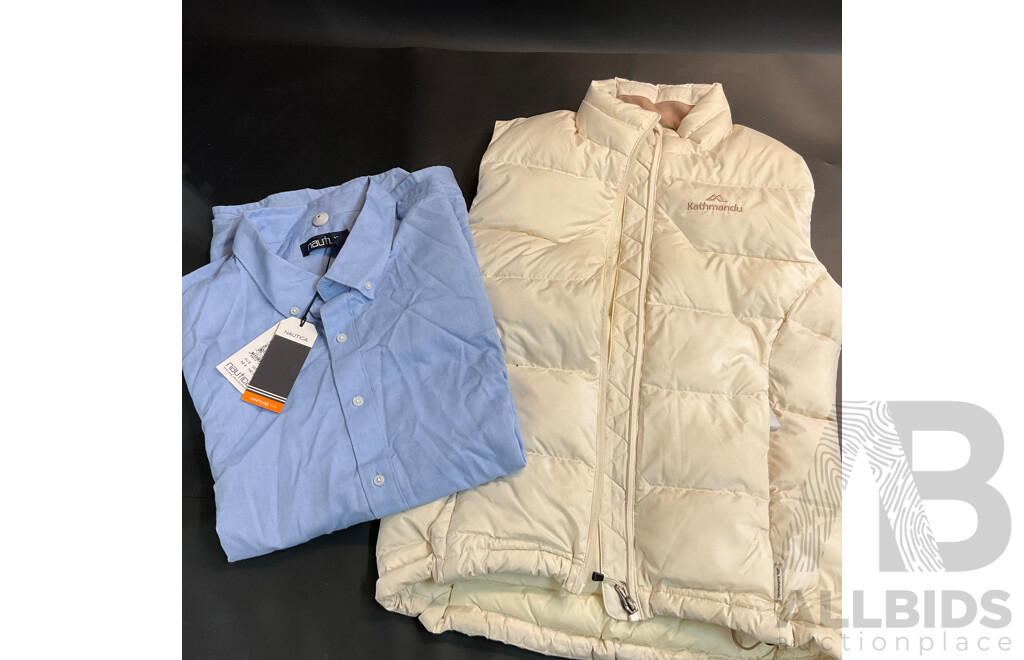 Nautica Long Sleeve Size L Men's Shirt & Kathmandu Women's Size 6 White Vest