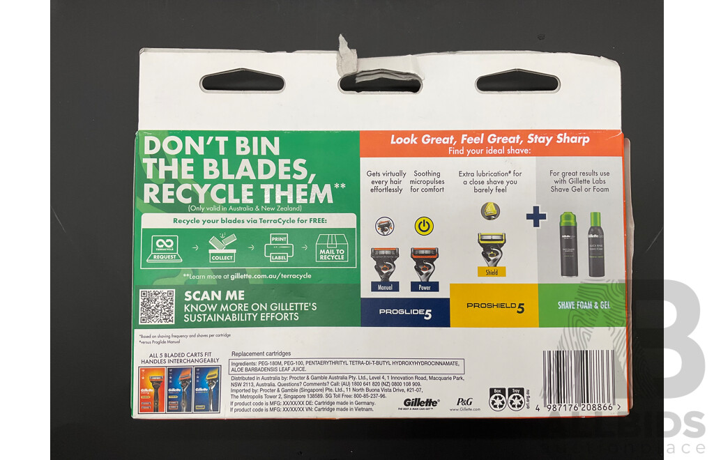 GILLETTE Fusion 5 Power Razor Blades 12 Pack - Lot of 5