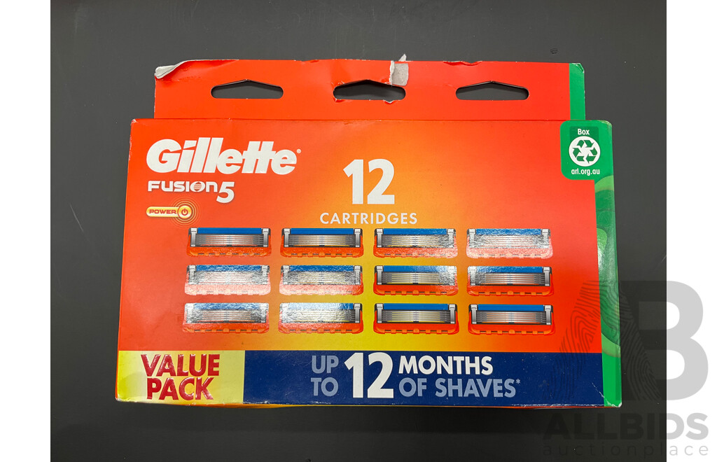 GILLETTE Fusion 5 Power Razor Blades 12 Pack - Lot of 5