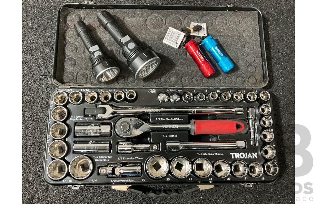 TROJAN Socket Set and Assorted Torches - Lot of 5